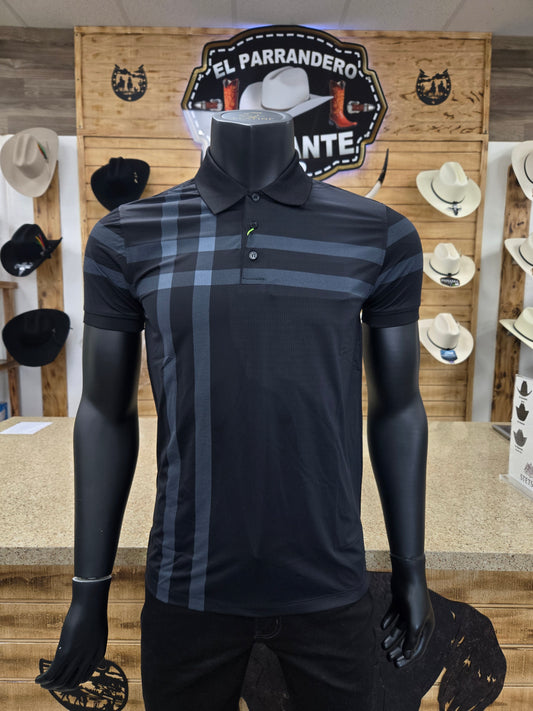 Mens Nylon Striped Polo Shirt - Black, Brown