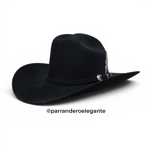 El Mayor 100x Belico Texana Wool Felt Hat w/ Metal Feather -Black