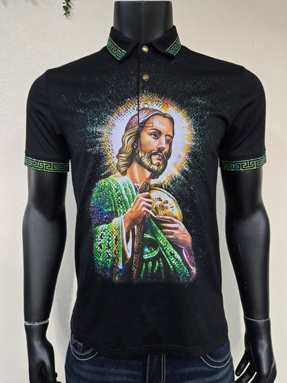 Men San Judas Print Polo Shirt