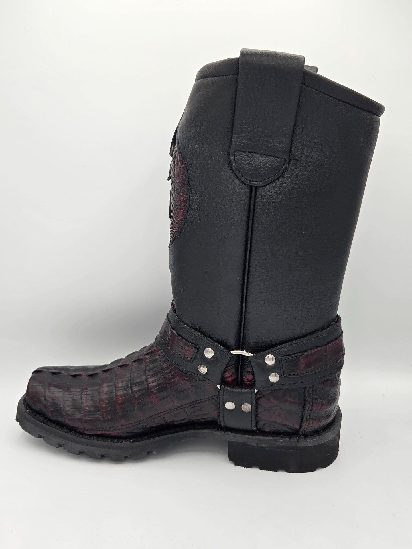 Los Altos Mens Caiman Tail Biker Boot - Black Cherry