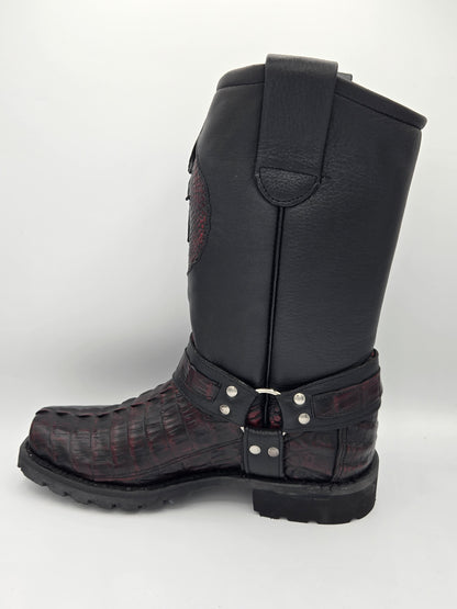 Los Altos Mens Caiman Tail Biker Boot - Black Cherry