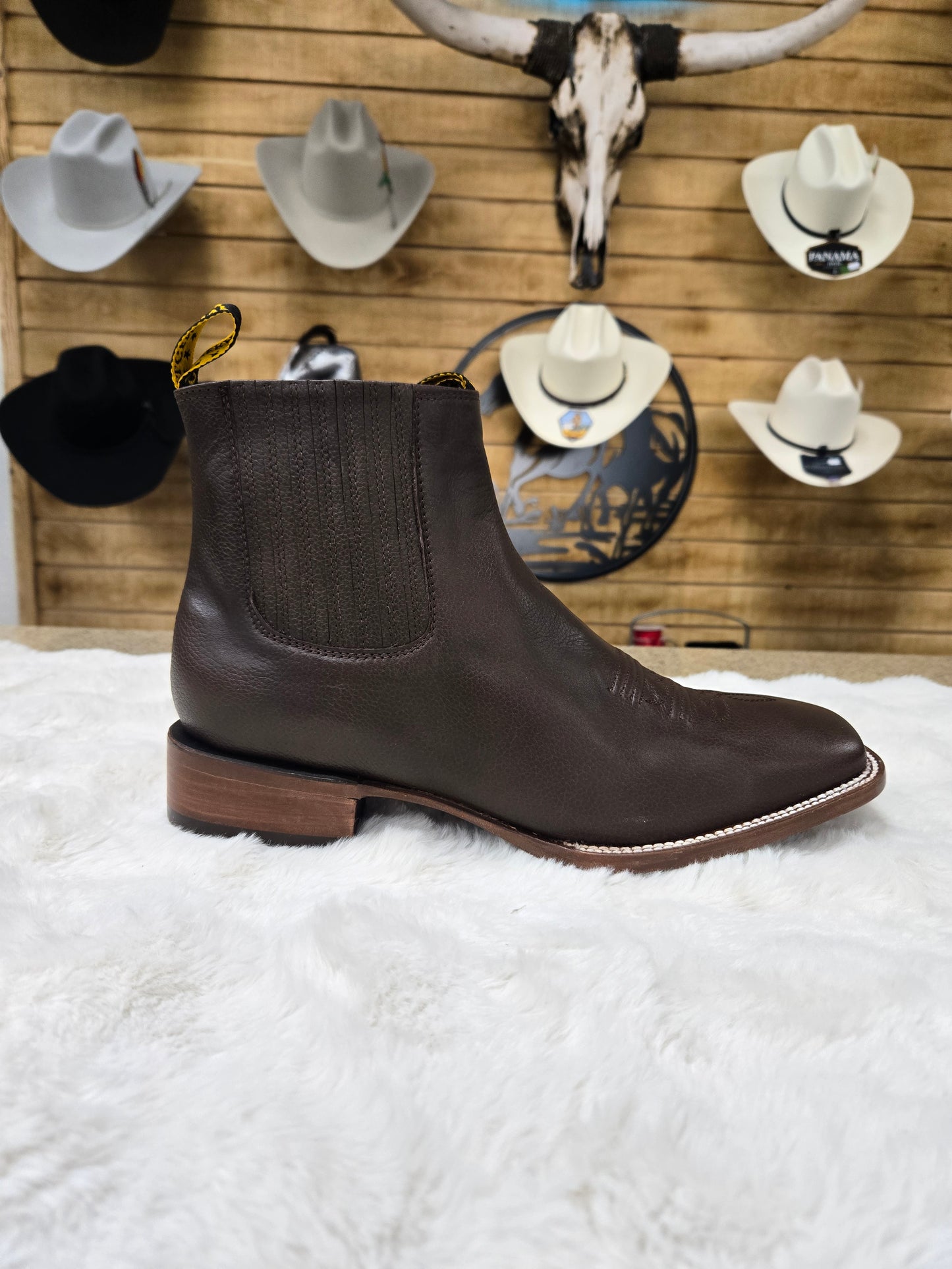 El General Mens Rodeo Leather Ankle Boot Botin - Brown, Tan