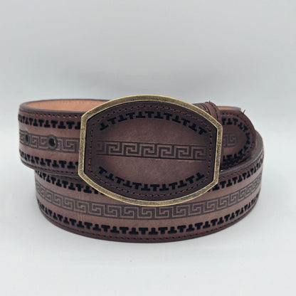 Del Cesar Greek Pattern Leather Belt