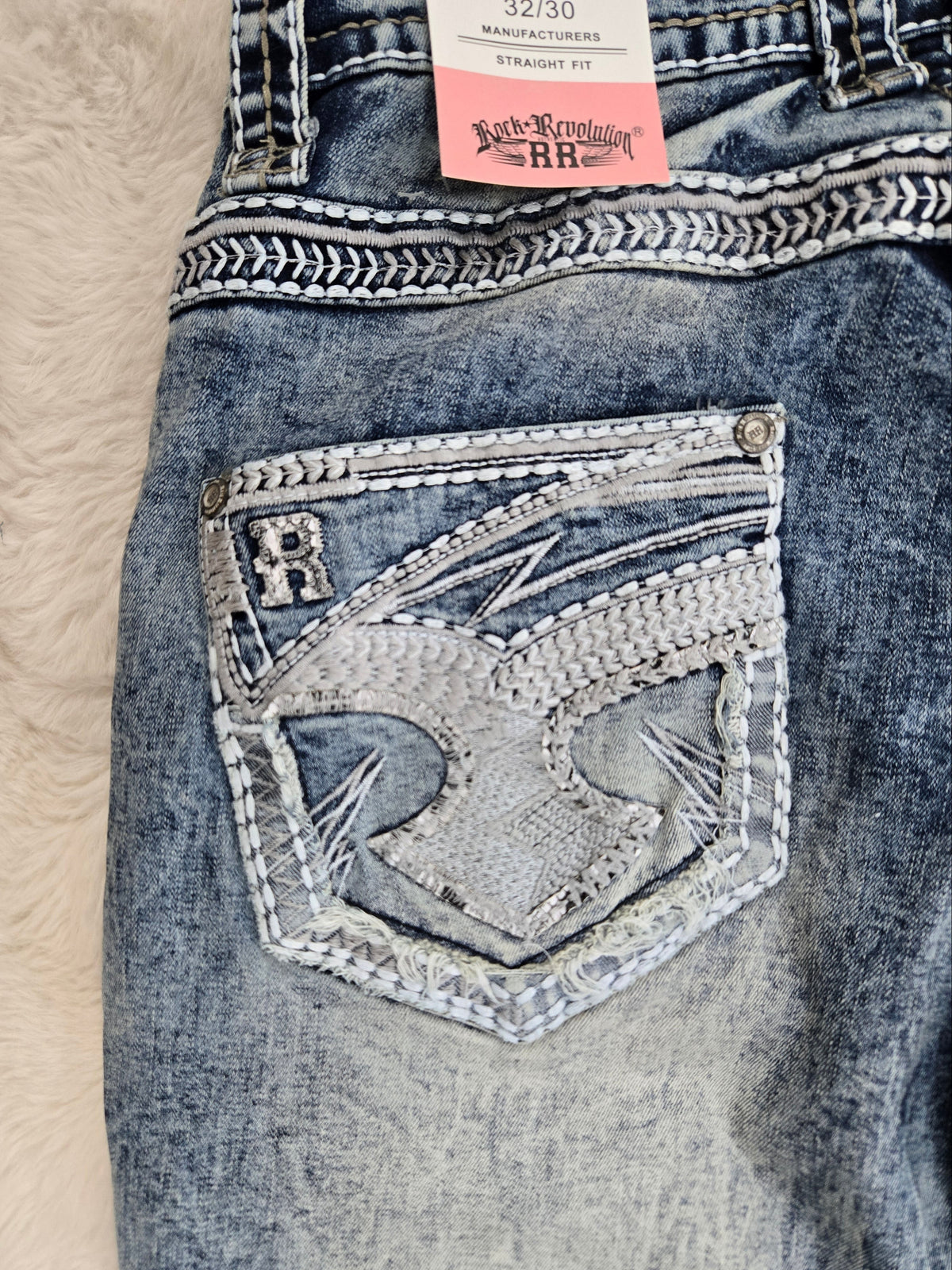 Revolution Mens Sky Bootcut Straight fit Embroidered Jeans - Ice