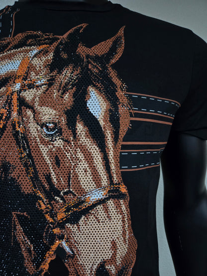 Mens Stallion Horse Slim Fit Rhinestone TShirt