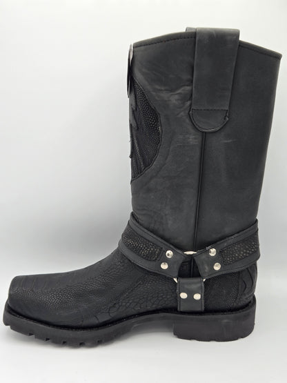 Los Altos Mens Ostrich Leg Biker Boot - Black