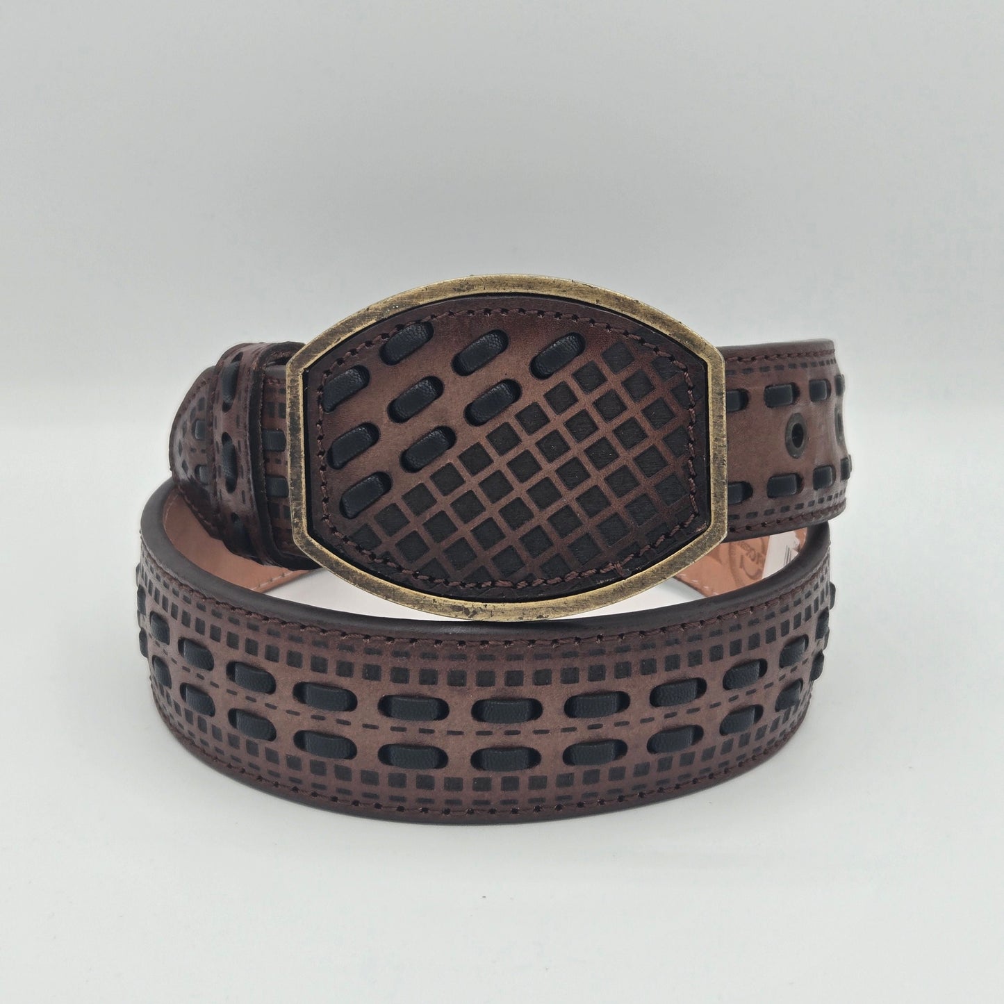 Del Cesar Half Stitched Half Lasered Leather Belt