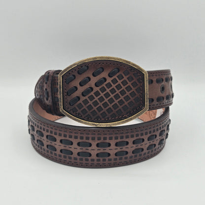 Del Cesar Half Stitched Half Lasered Leather Belt