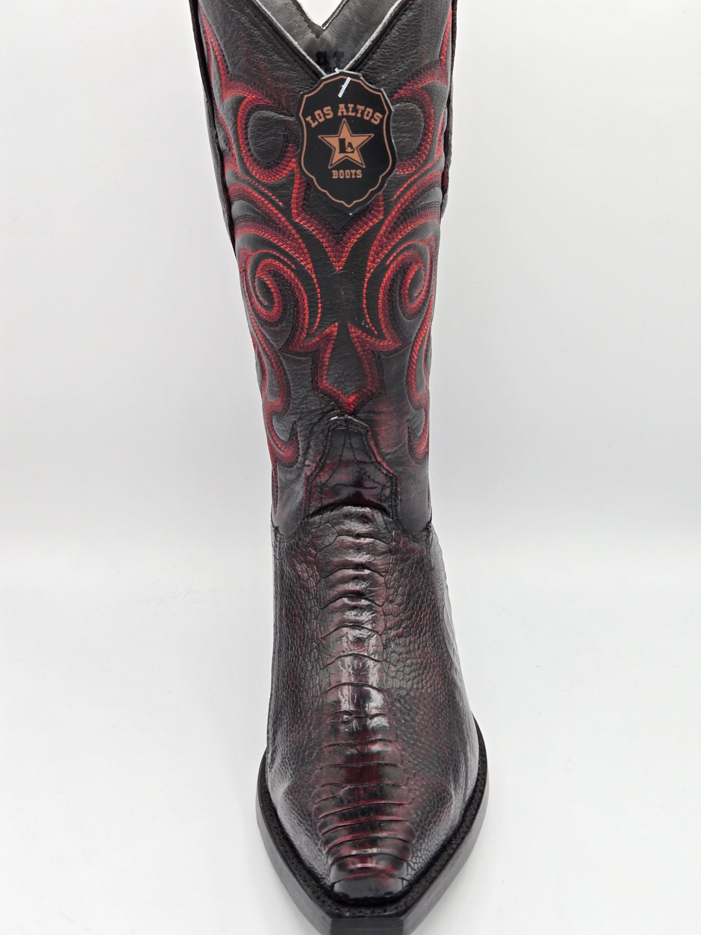 Los Altos Mens Ostrich Leg Snip Toe - Black Cherry