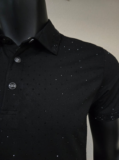 Mens Shadow Rhinestone Polo Shirt - Black