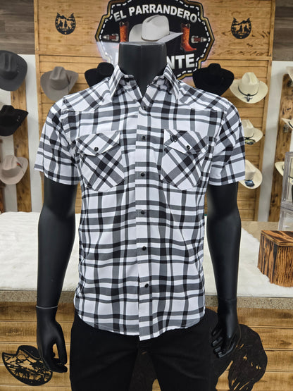 American West Mens Santiago Short Sleeve Button Shirt - Black/White