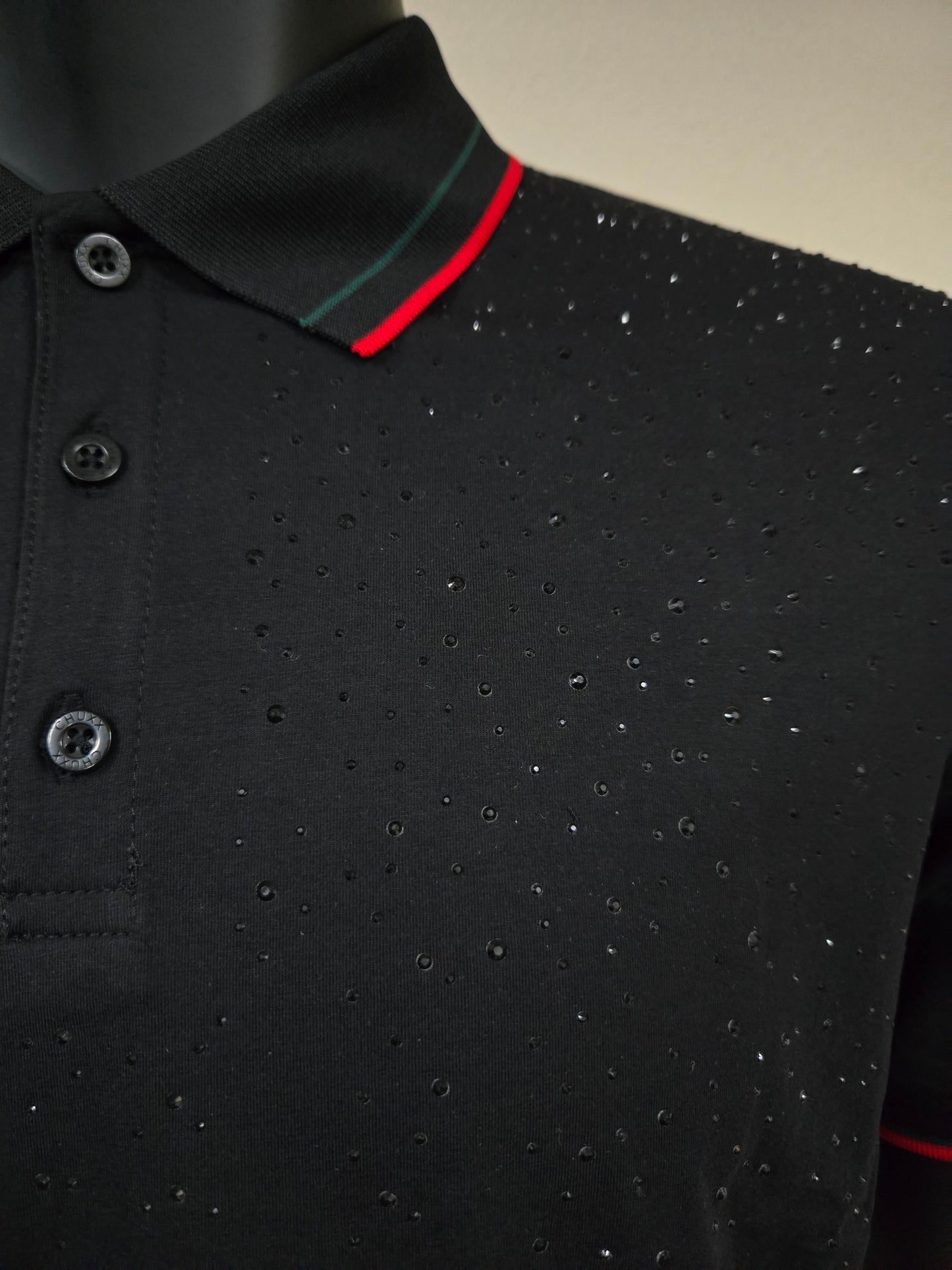 Mens Italiano Rhinestone Polo Shirt - Black PL2442