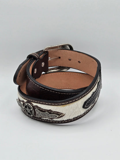 Mens Metal Star Cowhide Belt