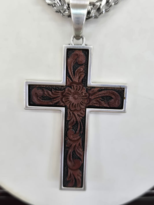 Twister Leather Cross Pendant Necklace 32104