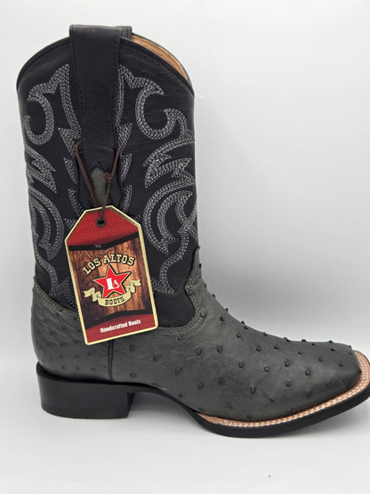Los Altos Mens Ostrich Wide Square toe Boot -Grey