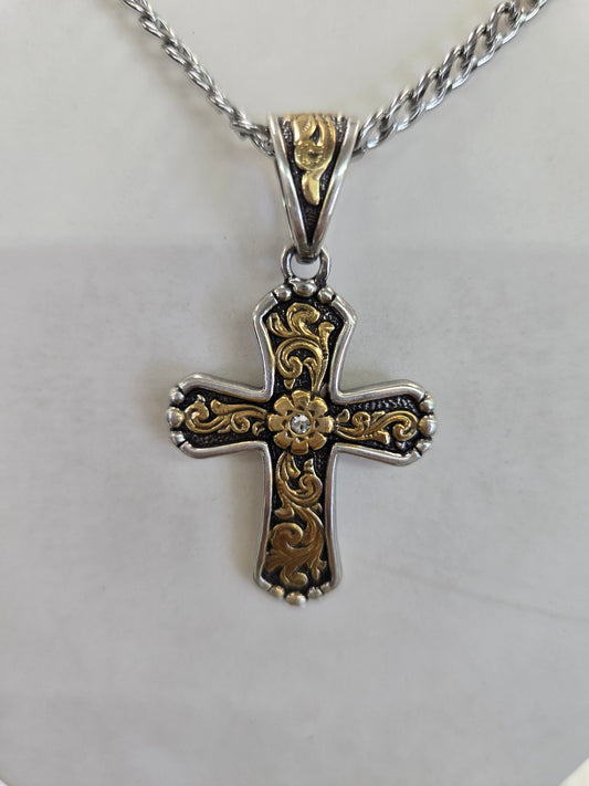 Twister Gold Floral Cross Necklace