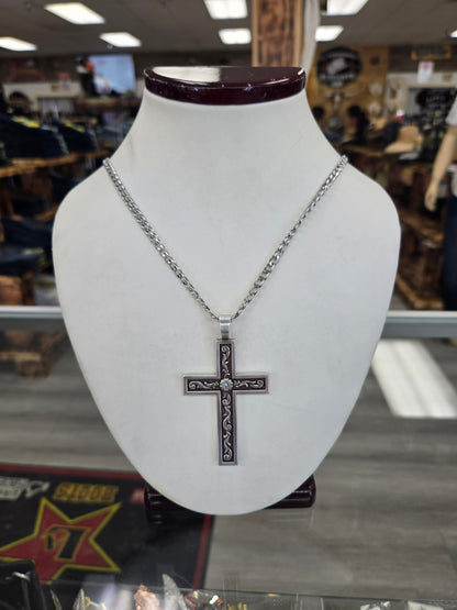 Twister Cross Aqua Stone Necklace
