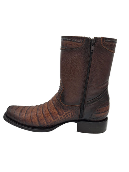 Carreta Mens Faux Caiman Print Dubai-Franco Style Boots - Cognac