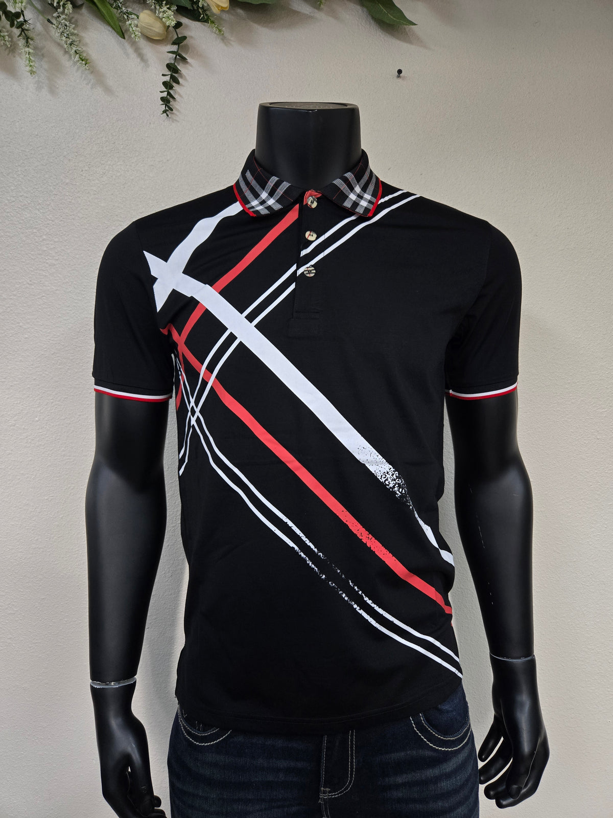 Mens Plaid Stripe Polo