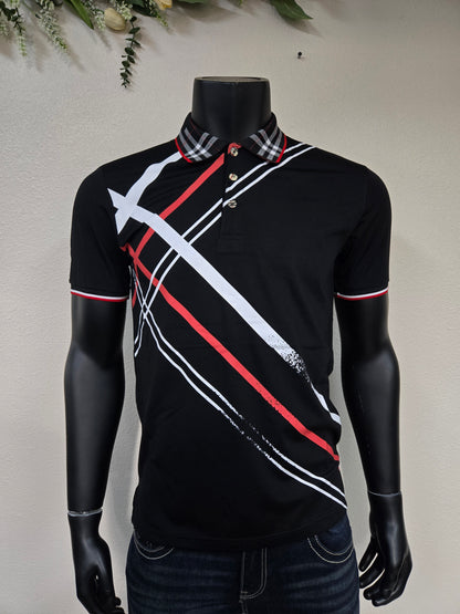 Mens Plaid Stripe Polo