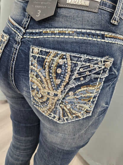Lamasini Womens Starlight Bootcut Embroidered Jeans - L Blue 769