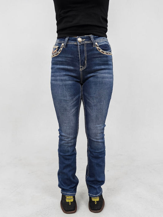 Montero Womens Ginger Bootcut Embroidered Jeans - M Blue 851