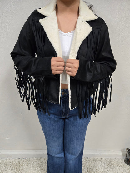 El General Womens Suede Fringe Jacket Chamarra