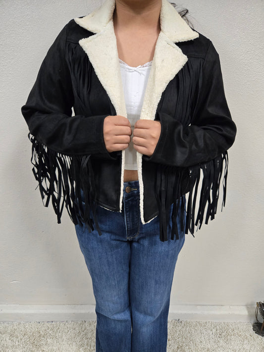 El General Womens Suede Fringe Jacket Chamarra