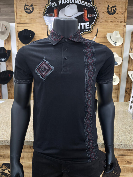 Lamasini Mens Octavio Slim Fit  Aztec Embroidery Polo Shirt