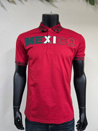 Montero Mens MEXICO Embroidery Polo Shirt in Flag Colors