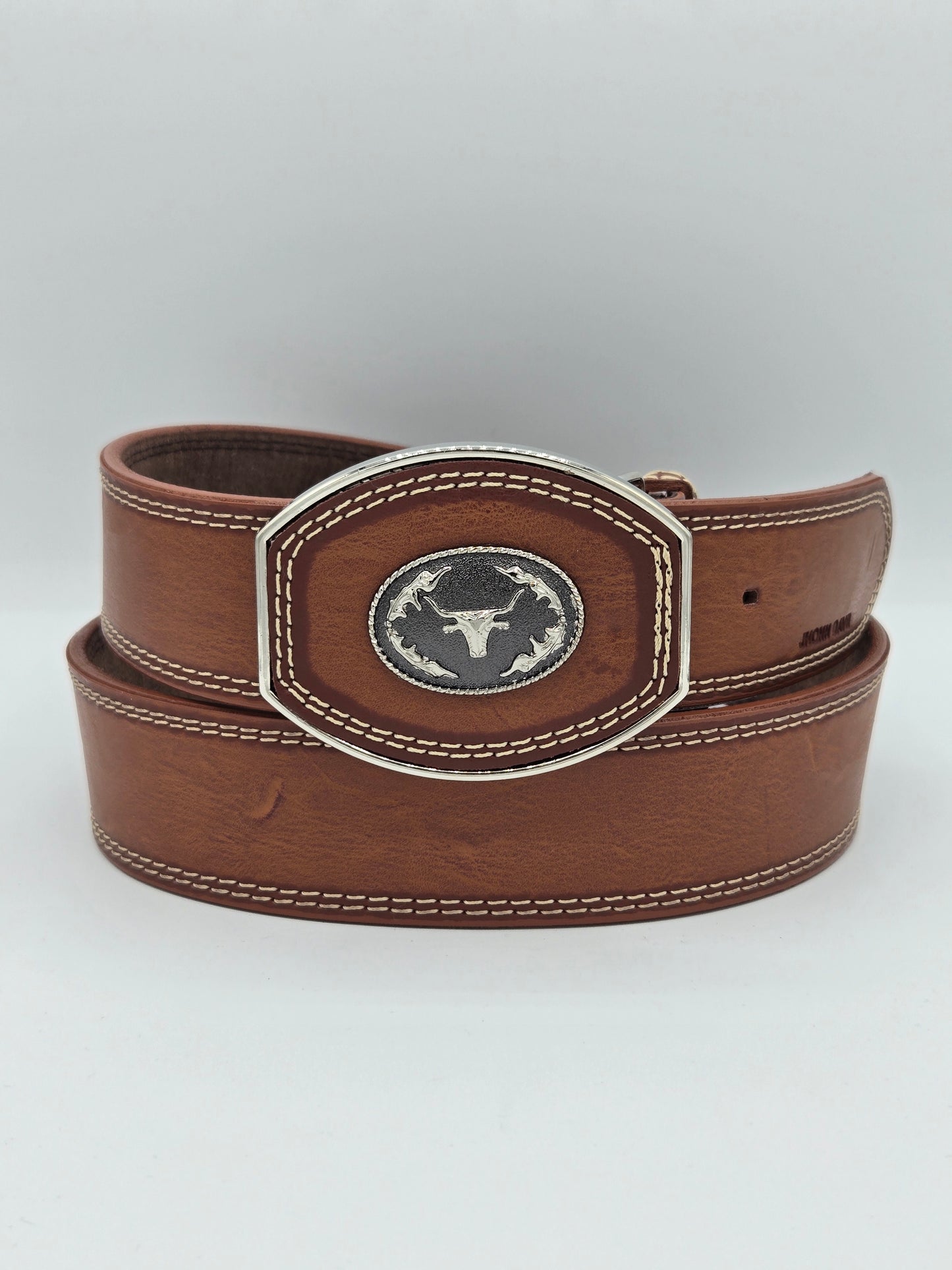 Variety Animals Pin Concho on Buckle Leather Belt -  Honey