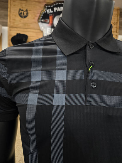 Mens Nylon Striped Polo Shirt - Black, Brown