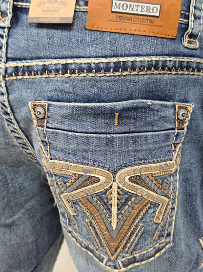 Montero Mens Embroidered Bootcut Jeans -Light Blue MT4643