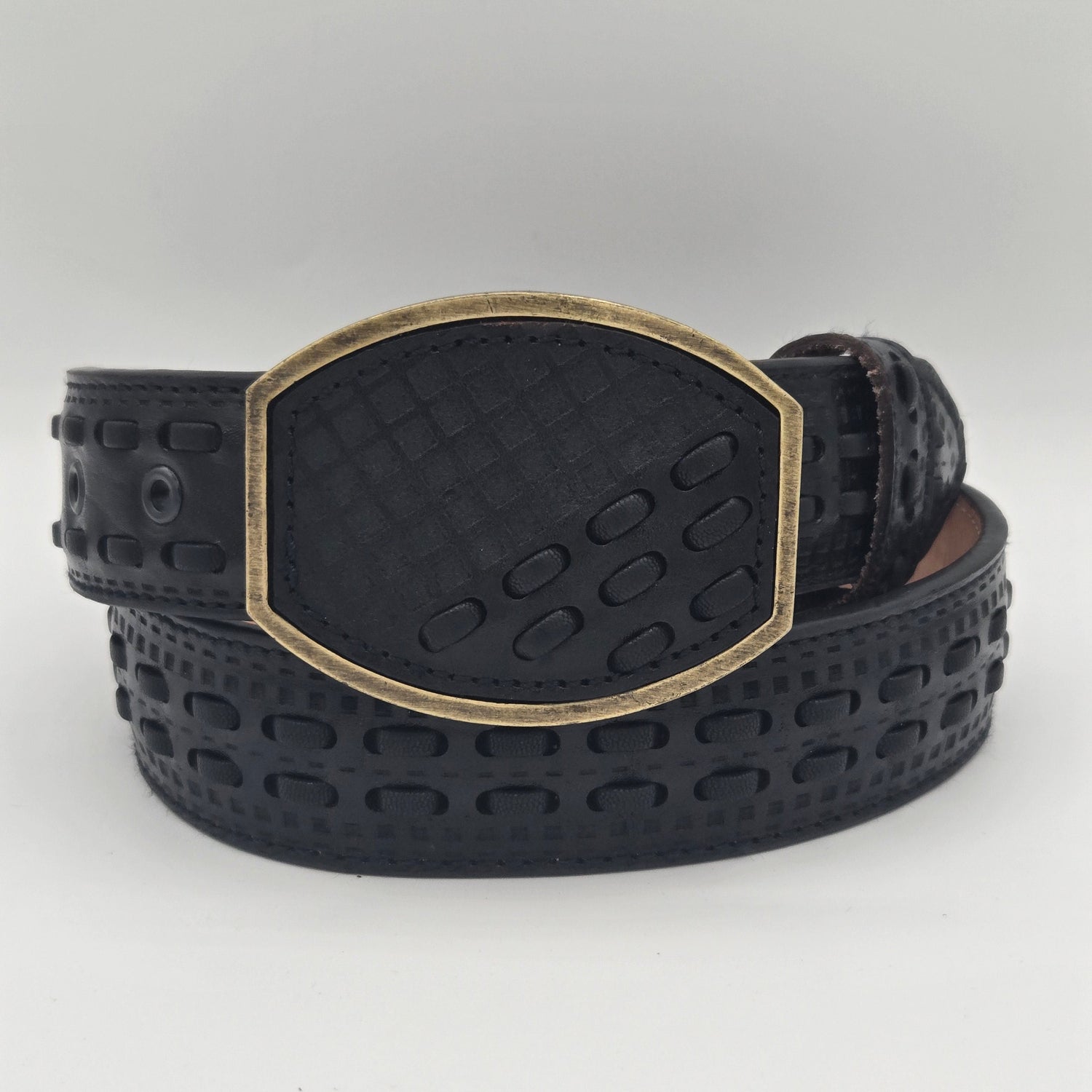 Del Cesar Half Stitched Half Lasered Leather Belt