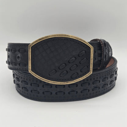 Del Cesar Half Stitched Half Lasered Leather Belt
