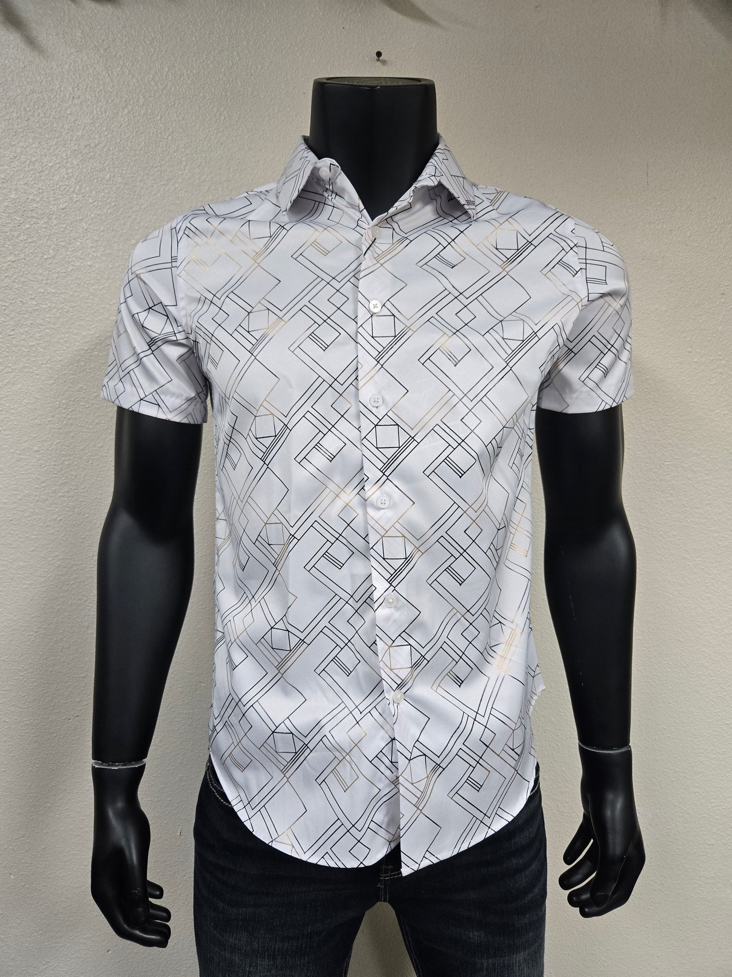 Lamasini Mens Modern Grid Foil Shirt - Black, White