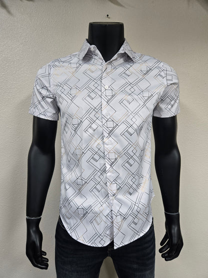 Lamasini Mens Modern Grid Foil Shirt - Black, White