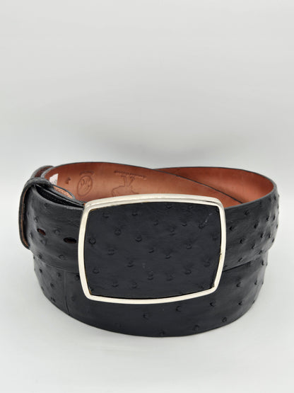 Los Altos Mens Ostrich Rectangle Buckle Belt