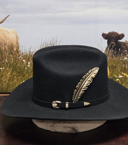 El Mayor 100x Belico Wool Felt Hat w/ Metal Feather -Black