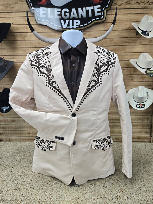 Lamasini Mens Embroidered Coat - Beige/Brown