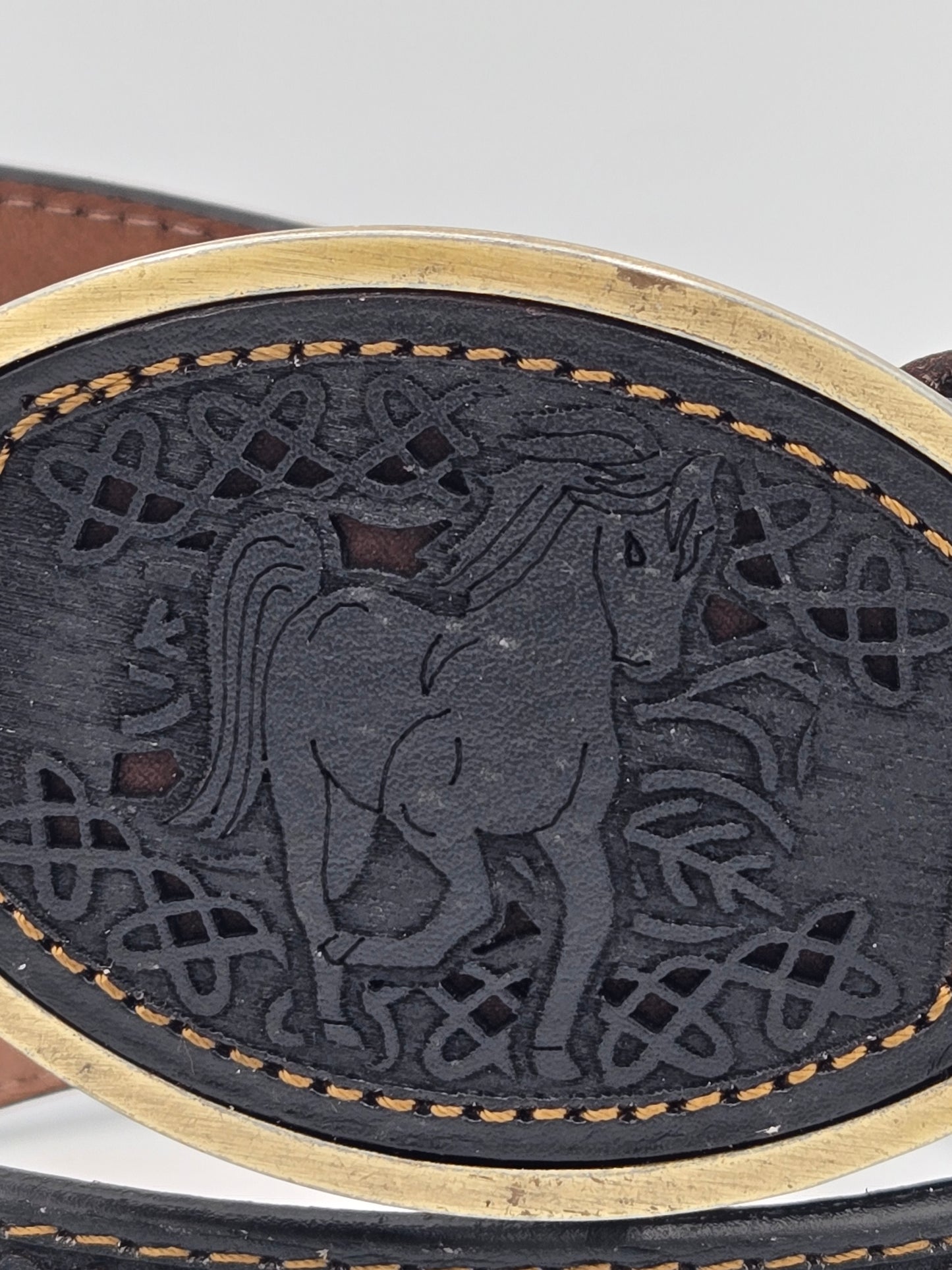 Del Cesar Lazered Horse Design Belt Cinto - Black