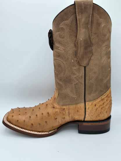 Los Altos Mens Ostrich Wide Square Toe -Amber