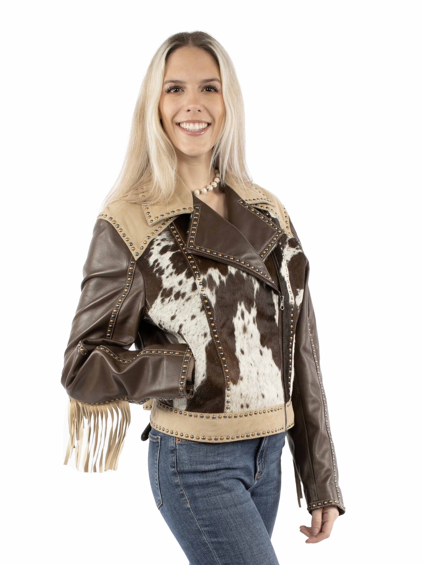 Scully Womens Western Cowhide Jacket w/ Fringe - Brown