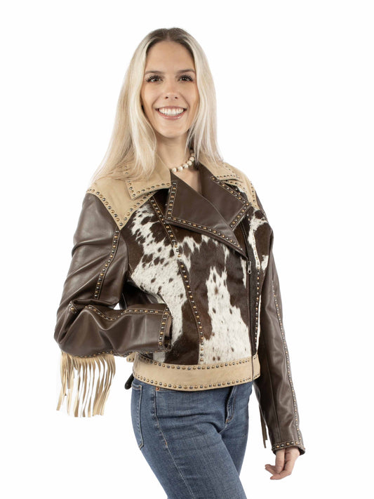 Scully Womens Western Cowhide Jacket w/ Fringe - Brown